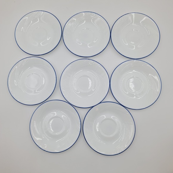 Corelle Other - 8pc Corelle Celestial Blue Swirl Saucers Blue Rim White Vitrelle 6.25 Inch USA